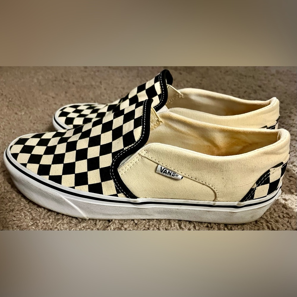 Vans Asher Slip-Ons, Black and Cream Checkerboard